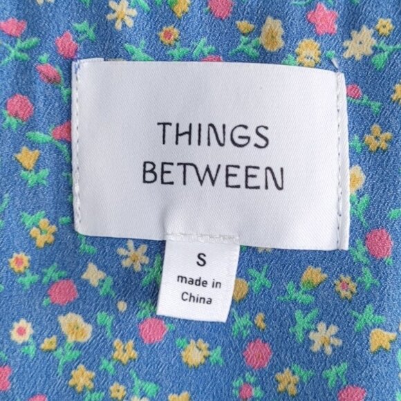 Things Between Blue Ditsy Floral Prairie Midi Tea Dress Boho Cottagecore Indie S - Picture 9 of 13